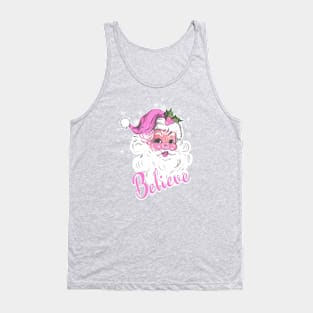 Pink Retro Santa Claus Believe Christmas Tank Top